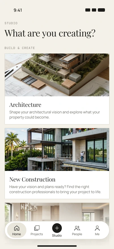 2S Studio on iPhone: the What are you creating screen with project types